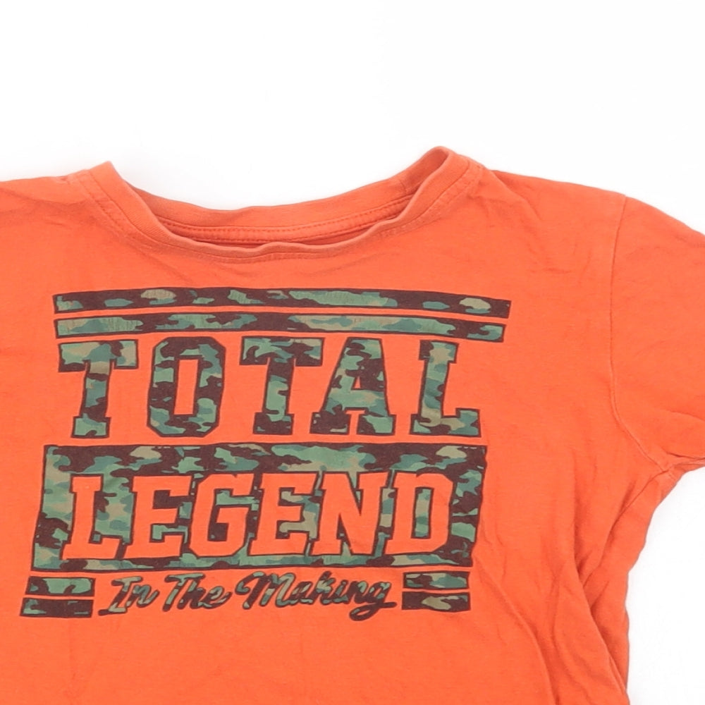 Primark Boys Orange  Cotton Pullover T-Shirt Size 5-6 Years Crew Neck Pullover - Total Legend