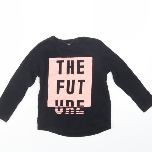 George Girls Black  Cotton Pullover T-Shirt Size 3-4 Years Crew Neck Pullover - The Future