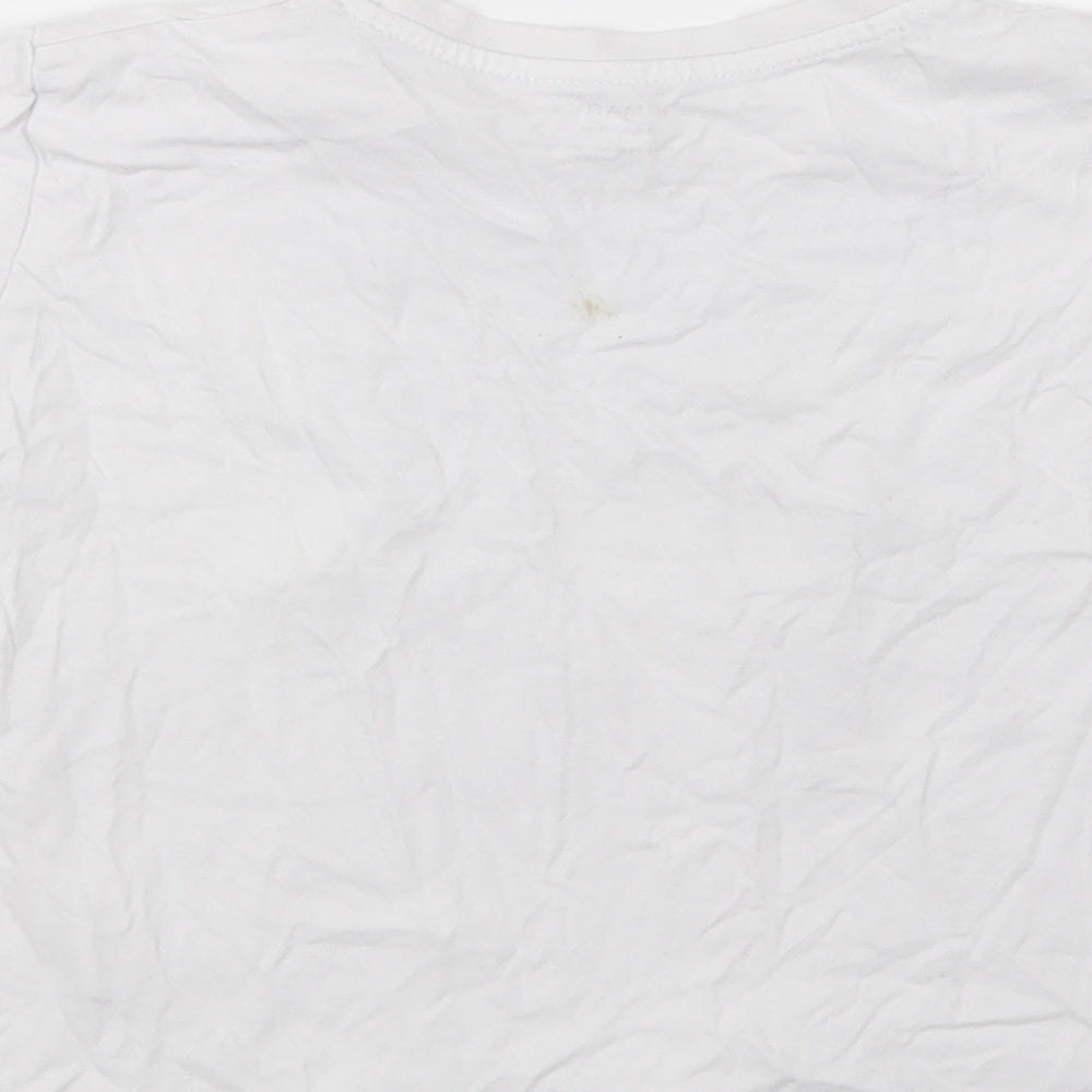 Primark Girls White  Cotton Pullover T-Shirt Size 5-6 Years Crew Neck Pullover - Palm Tree