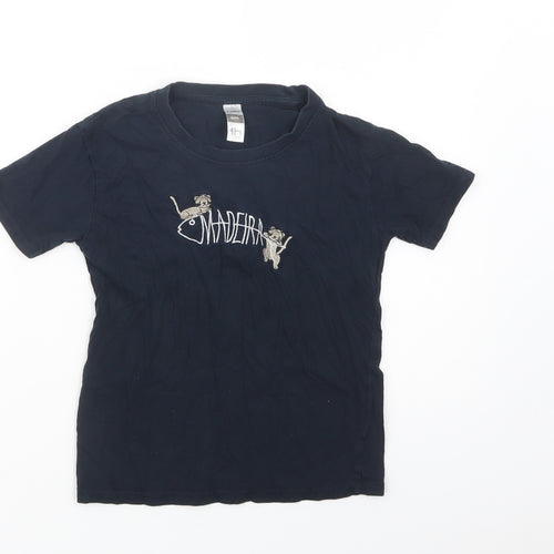 th Clothes Boys Blue  Cotton Basic T-Shirt Size 6 Years Crew Neck Pullover - Madeira