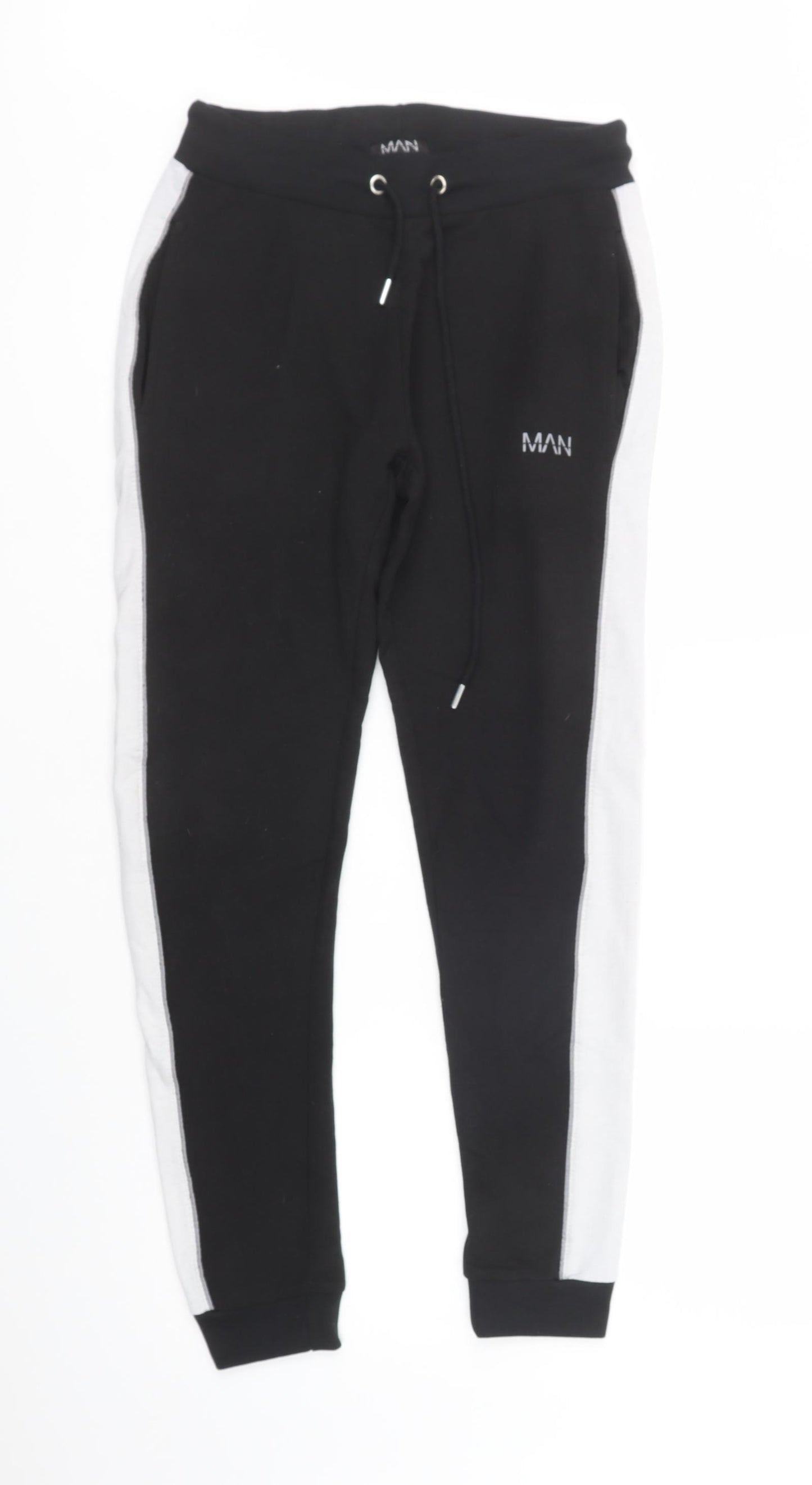 Boohoo Man Mens Black  Cotton Jogger Trousers Size S L30 in Regular Drawstring