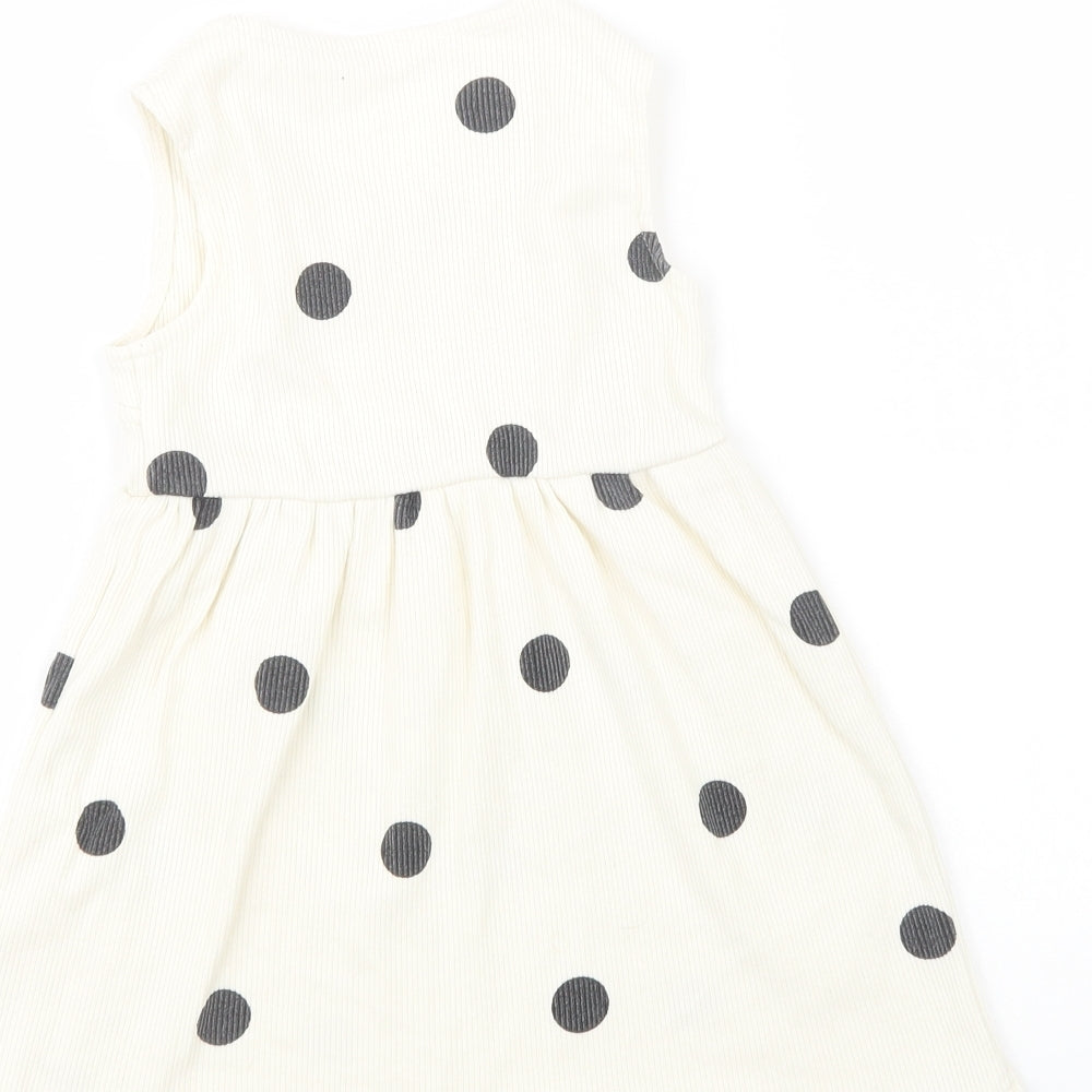 George Girls Ivory Polka Dot Polyester A-Line  Size 3-4 Years  V-Neck Pullover