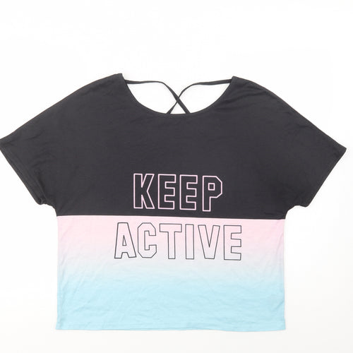 SheIn Womens Black Colourblock Polyester Jersey T-Shirt Size M Round Neck - Keep active