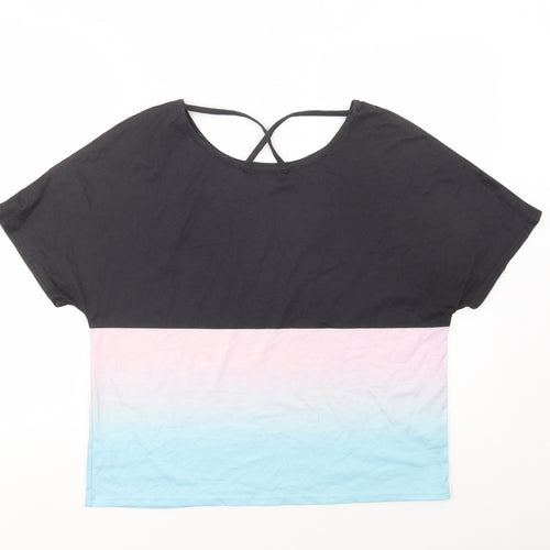 SheIn Womens Black Colourblock Polyester Jersey T-Shirt Size M Round Neck - Keep active