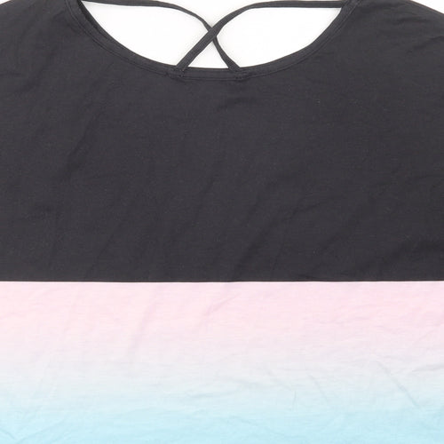 SheIn Womens Black Colourblock Polyester Jersey T-Shirt Size M Round Neck - Keep active