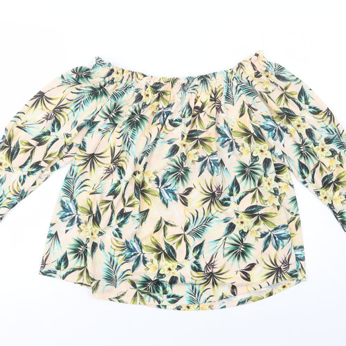 Bershka Womens Beige Floral Polyester Basic Blouse Size M Off the Shoulder
