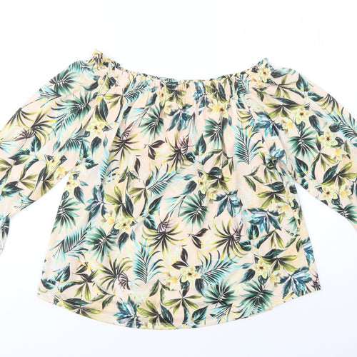Bershka Womens Beige Floral Polyester Basic Blouse Size M Off the Shoulder