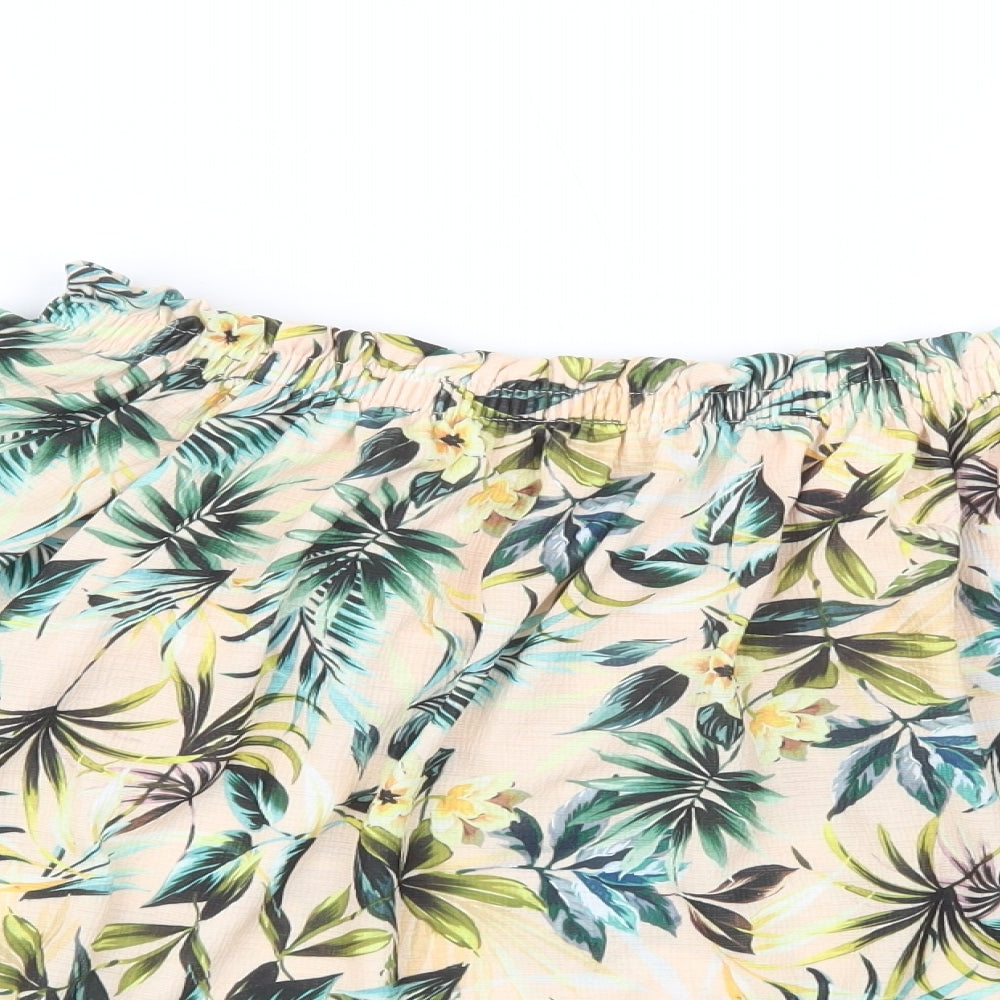Bershka Womens Beige Floral Polyester Basic Blouse Size M Off the Shoulder