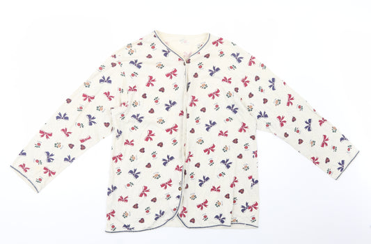 Marks and Spencer Girls Ivory Geometric Cotton Top Pyjama Top Size 13-14 Years  Button - Bows & Hearts
