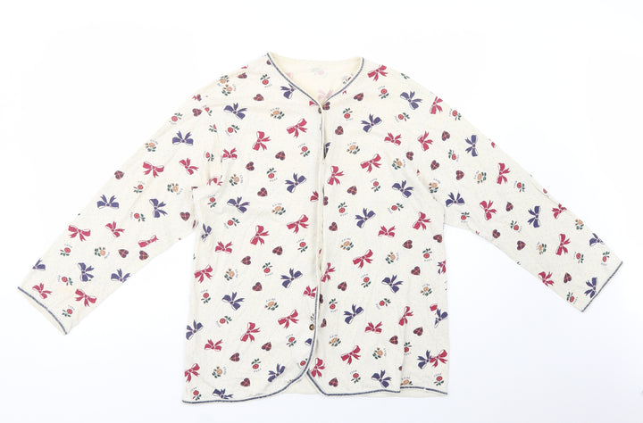 Marks and Spencer Girls Ivory Geometric Cotton Top Pyjama Top Size 13-14 Years  Button - Bows & Hearts