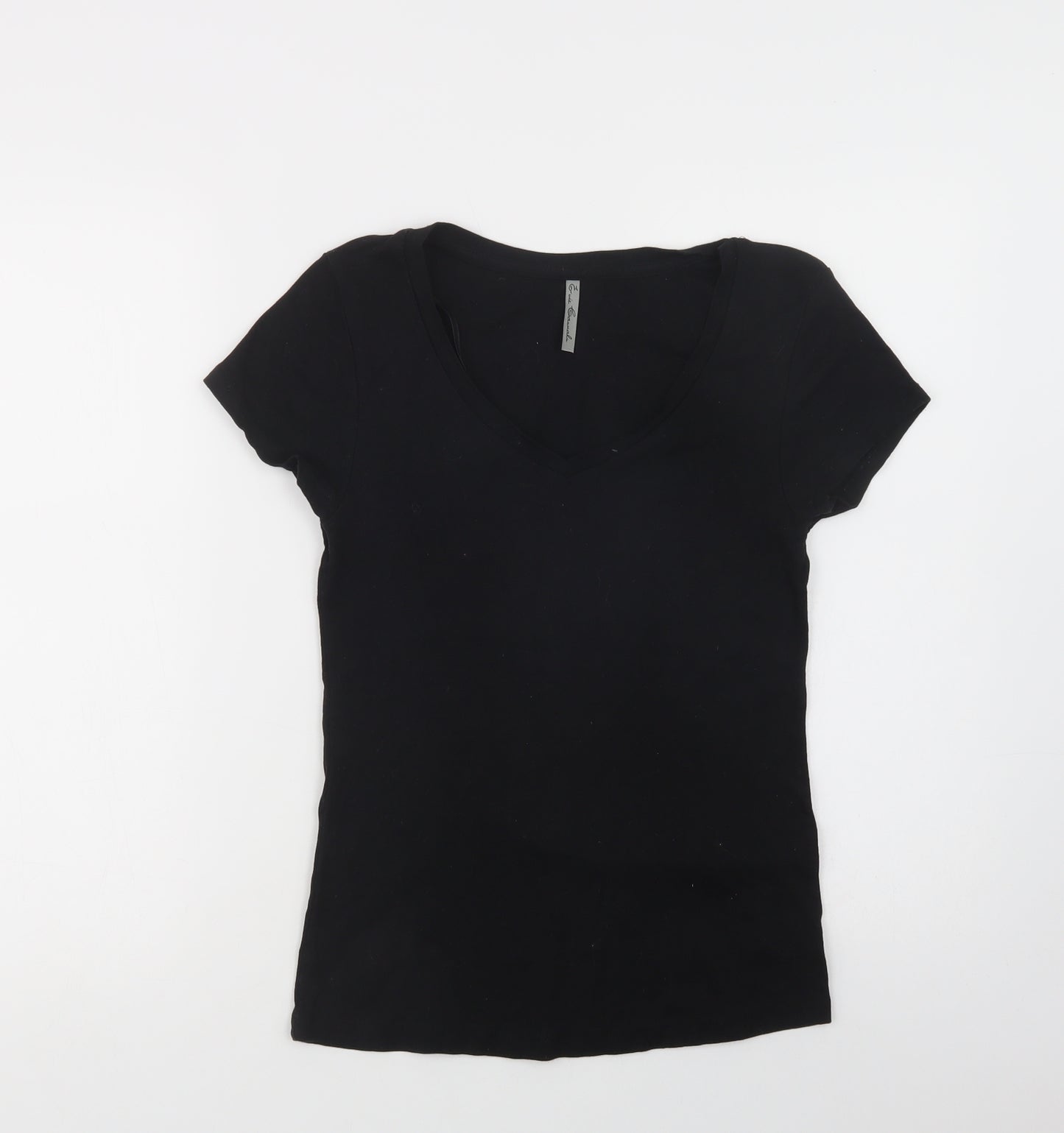 E-vie Womens Black  Cotton Basic T-Shirt Size 14 V-Neck