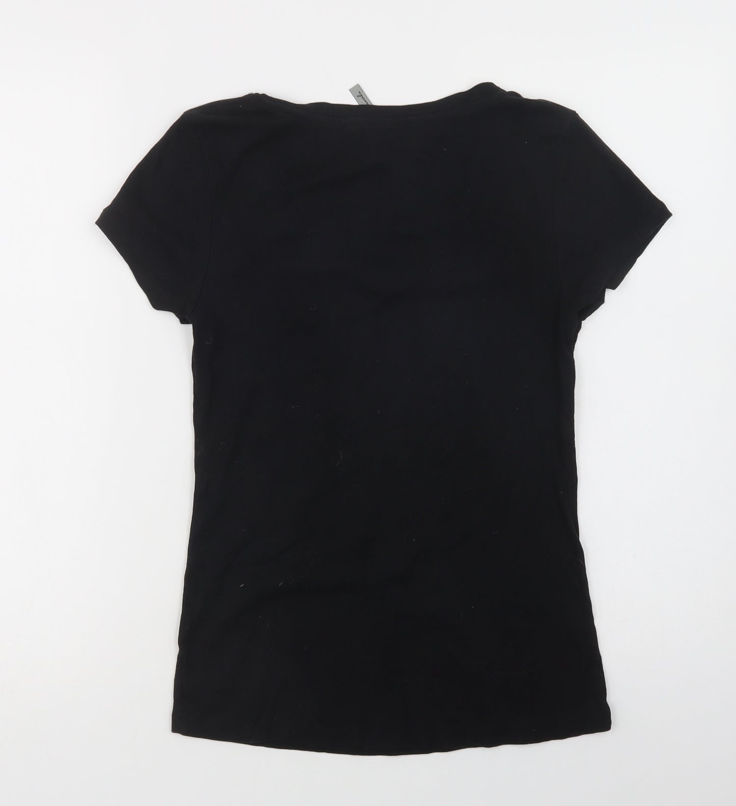 E-vie Womens Black  Cotton Basic T-Shirt Size 14 V-Neck