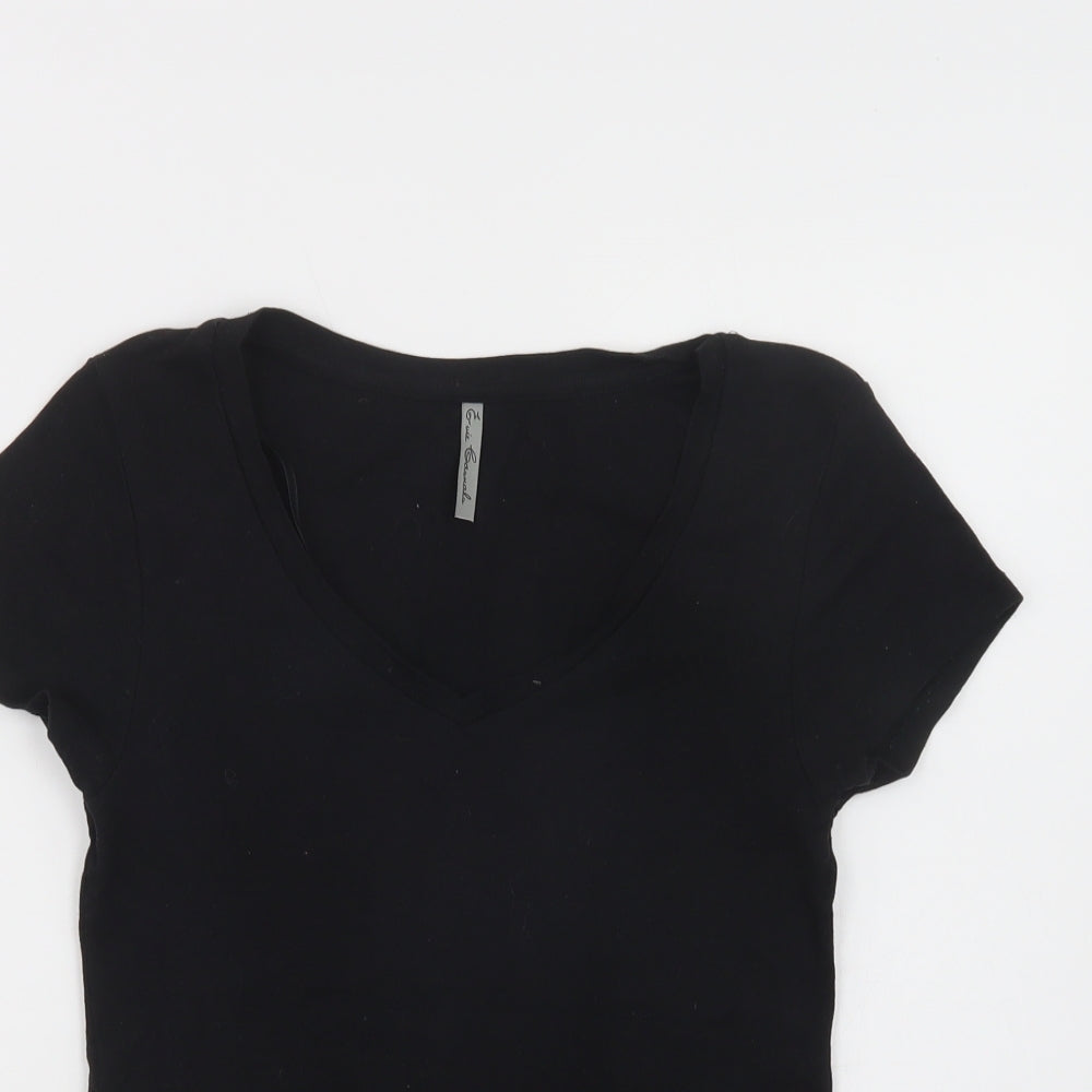 E-vie Womens Black  Cotton Basic T-Shirt Size 14 V-Neck