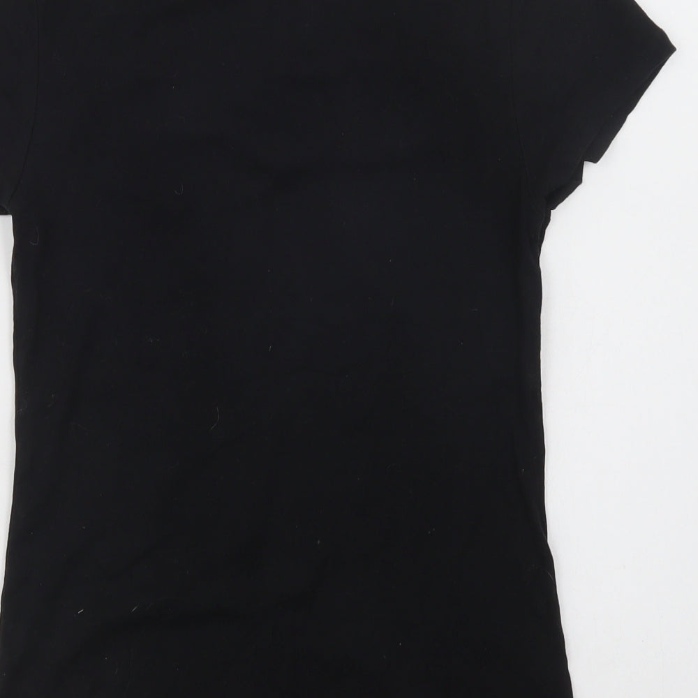 E-vie Womens Black  Cotton Basic T-Shirt Size 14 V-Neck