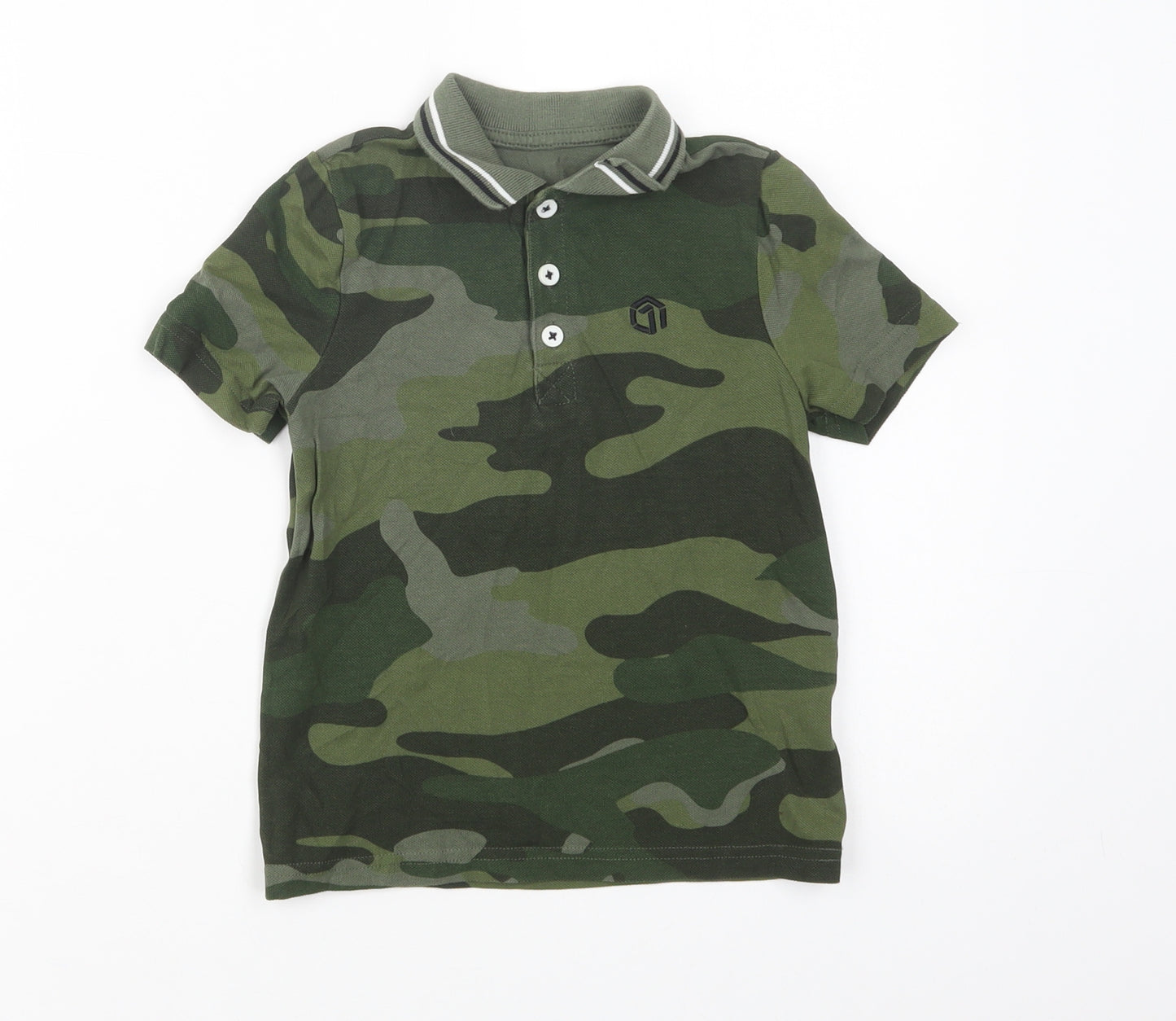 F&F Boys Green Camouflage Cotton Pullover Polo Size 3-4 Years Collared Button