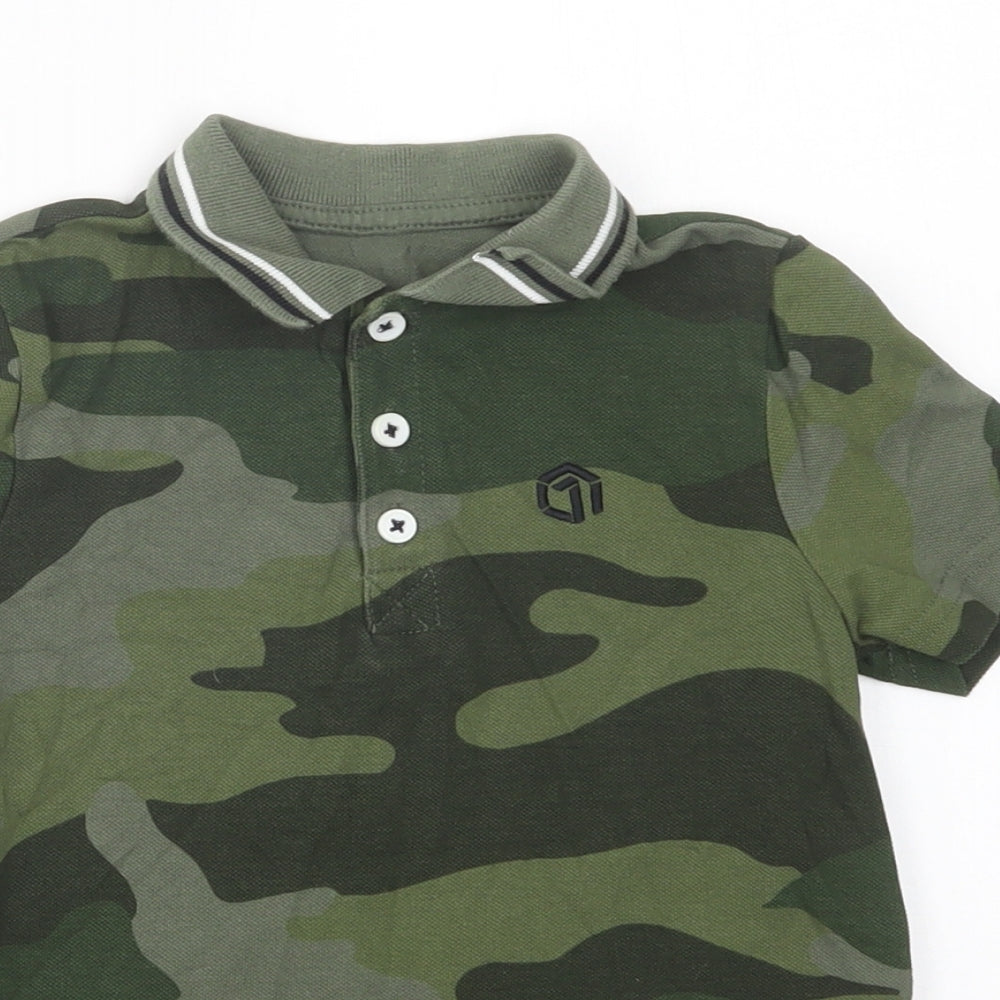 F&F Boys Green Camouflage Cotton Pullover Polo Size 3-4 Years Collared Button