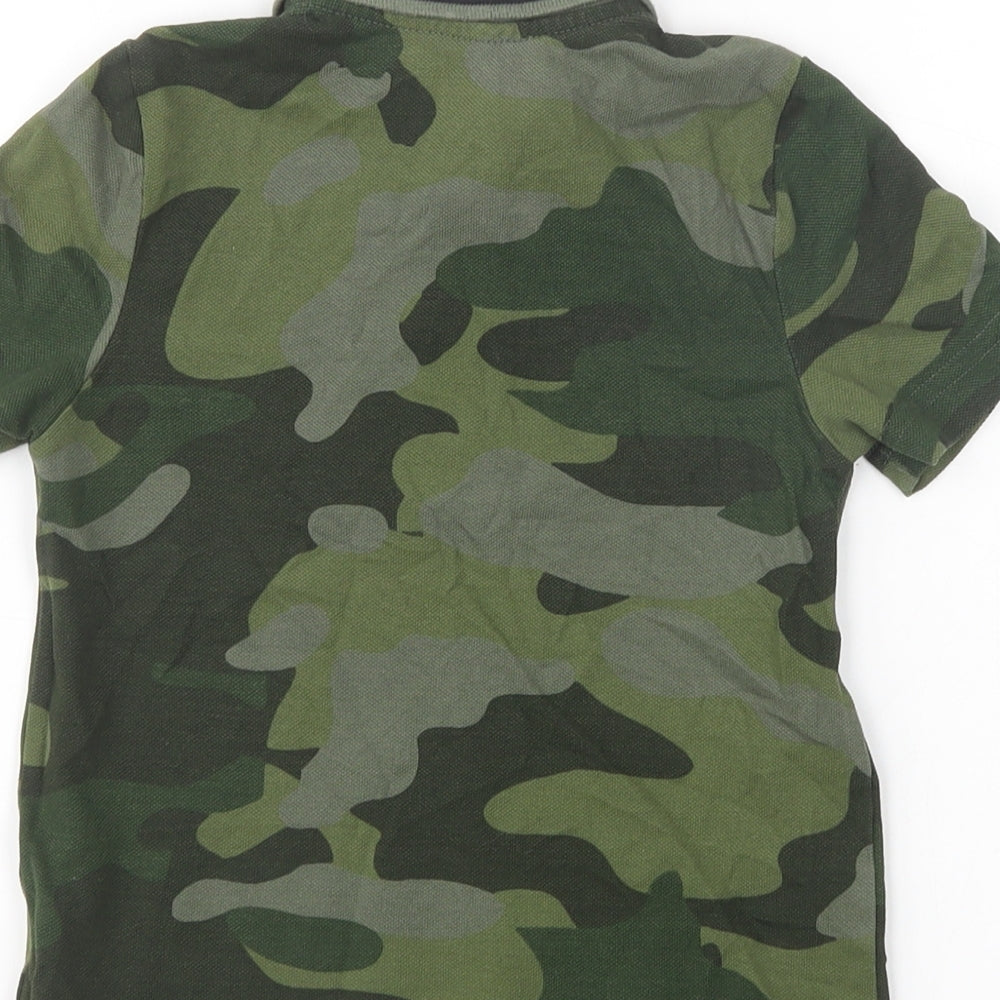 F&F Boys Green Camouflage Cotton Pullover Polo Size 3-4 Years Collared Button