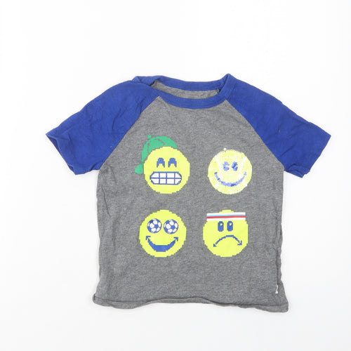 Gap Boys Grey  Cotton Pullover T-Shirt Size 4-5 Years Crew Neck Pullover - Emojis
