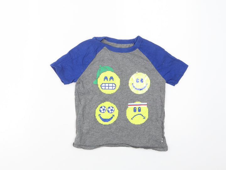 Gap Boys Grey  Cotton Pullover T-Shirt Size 4-5 Years Crew Neck Pullover - Emojis