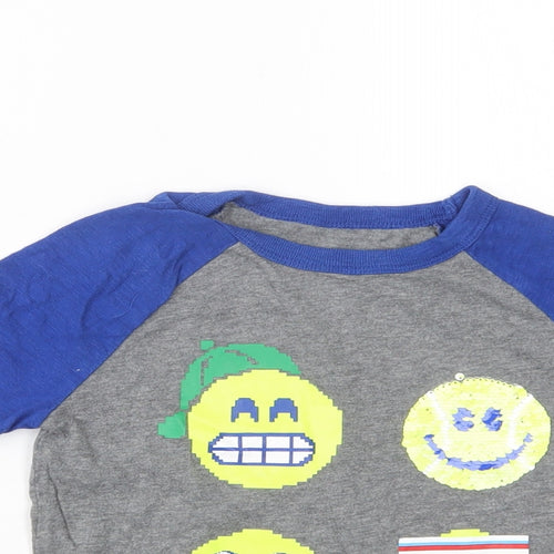 Gap Boys Grey  Cotton Pullover T-Shirt Size 4-5 Years Crew Neck Pullover - Emojis
