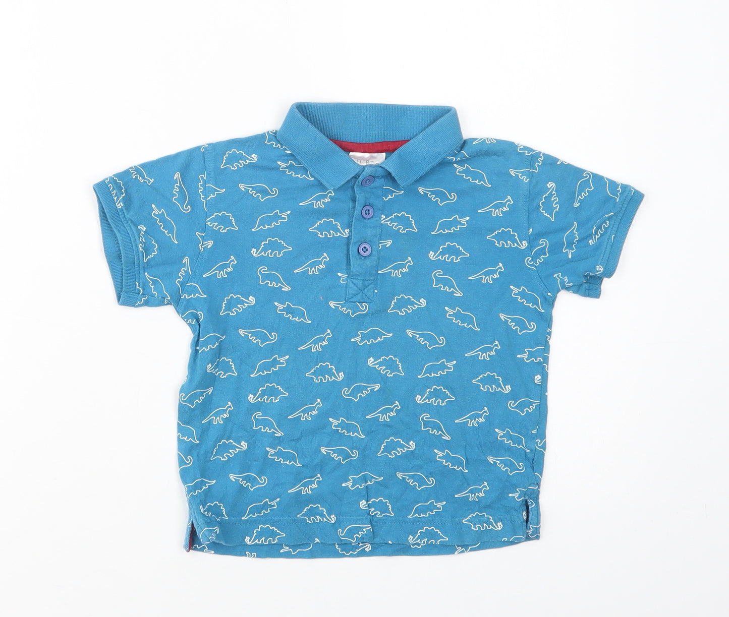 Urban Rascals Boys Blue Geometric Cotton Basic Polo Size 4 Years Collared Button - Dinosaur Print