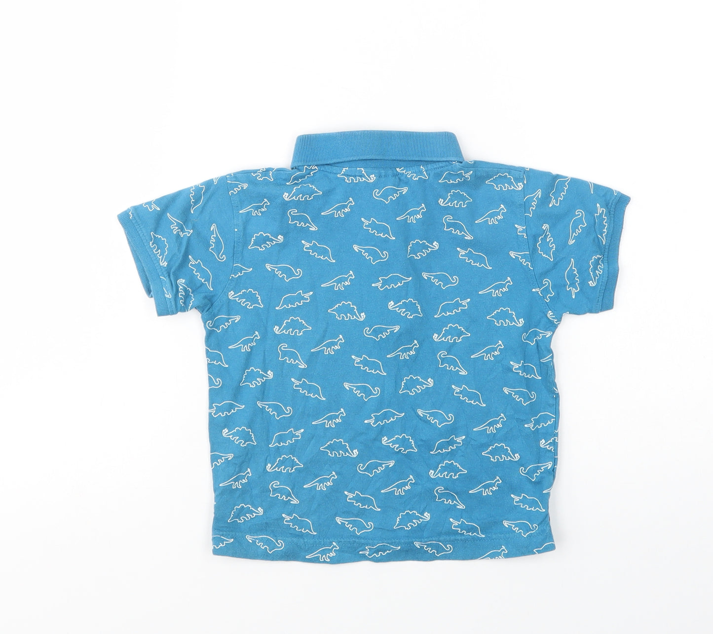 Urban Rascals Boys Blue Geometric Cotton Basic Polo Size 4 Years Collared Button - Dinosaur Print