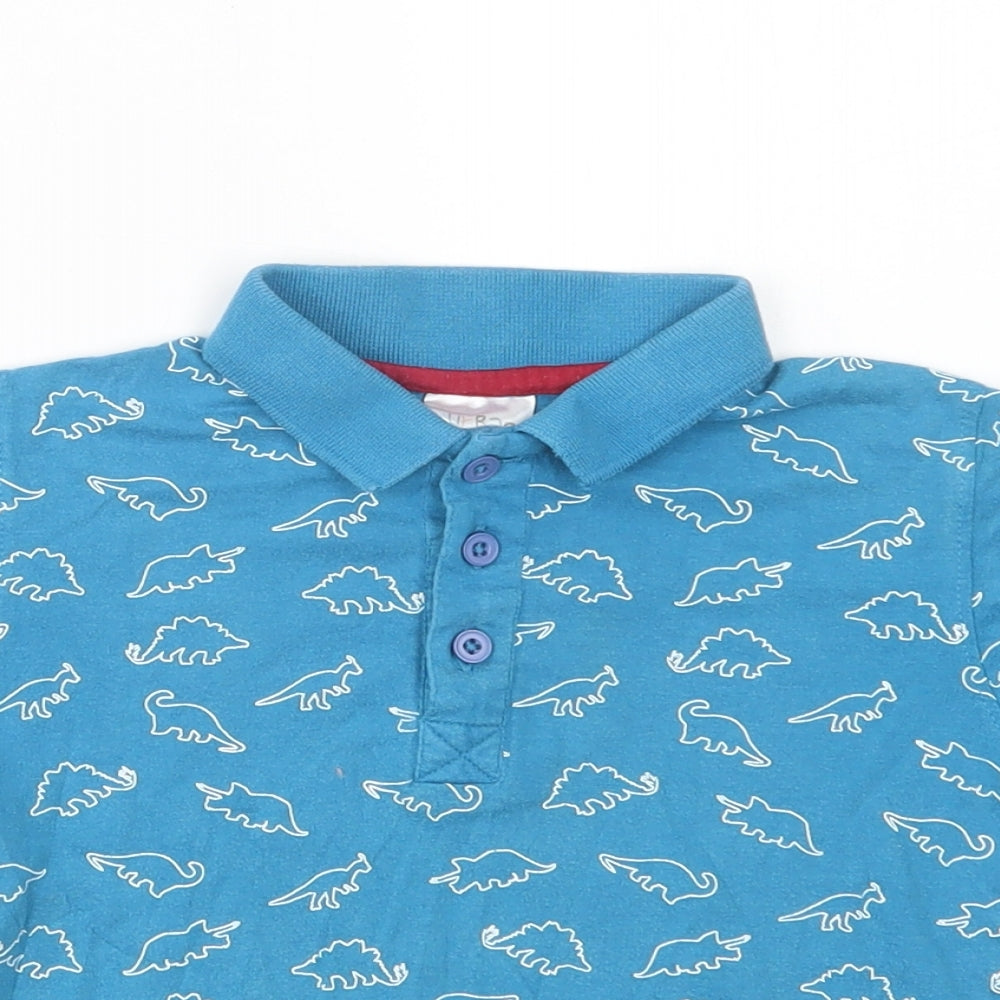 Urban Rascals Boys Blue Geometric Cotton Basic Polo Size 4 Years Collared Button - Dinosaur Print