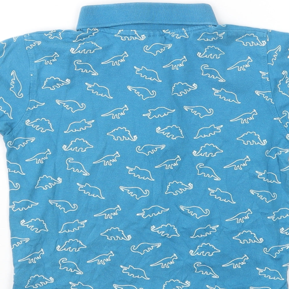Urban Rascals Boys Blue Geometric Cotton Basic Polo Size 4 Years Collared Button - Dinosaur Print