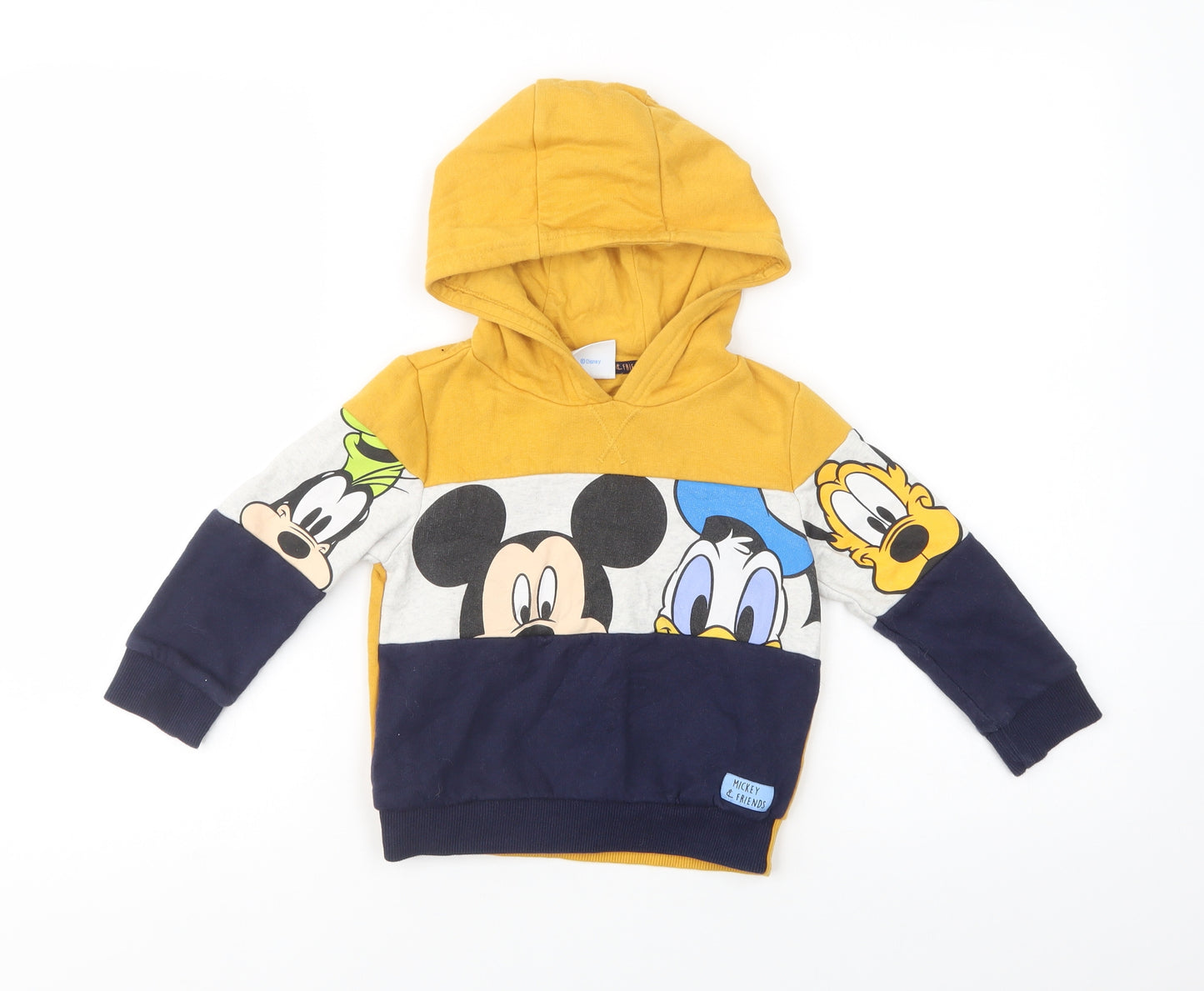 F&F Girls Yellow Colourblock Cotton Pullover Hoodie Size 3-4 Years  Pullover - Mickey and Friends