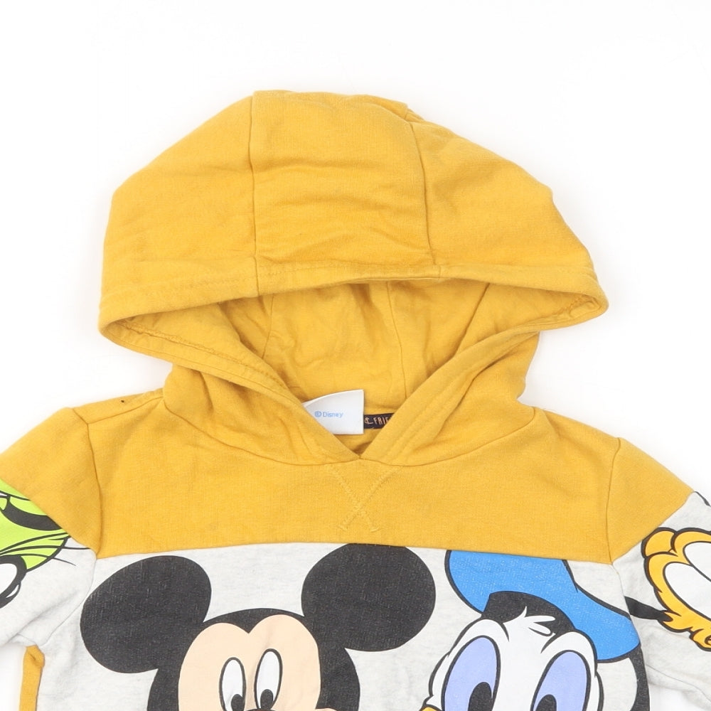 F&F Girls Yellow Colourblock Cotton Pullover Hoodie Size 3-4 Years  Pullover - Mickey and Friends