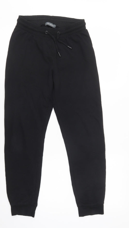 Front view of Primark women’s black polyester jogger trousers, size XS, 28-inch leg regular drawstring