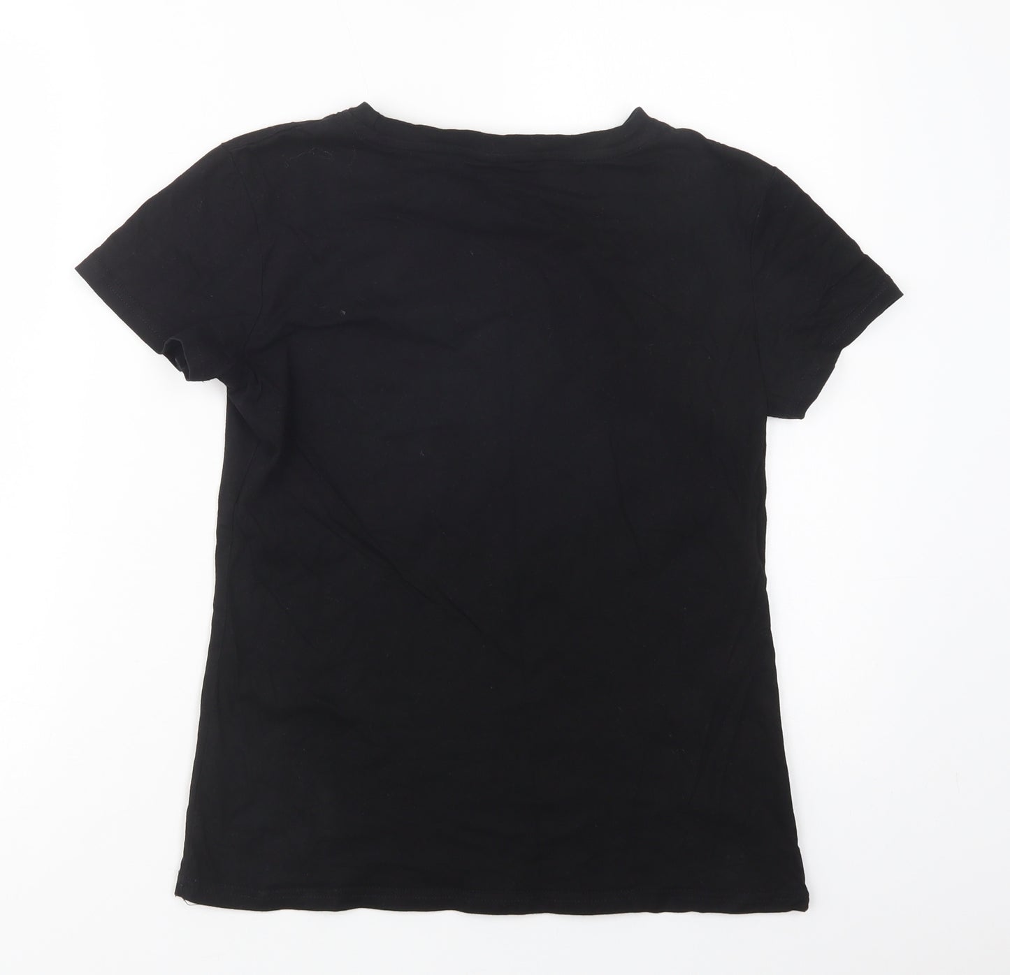 SheIn Womens Black  Cotton Basic T-Shirt Size M Crew Neck - Heart