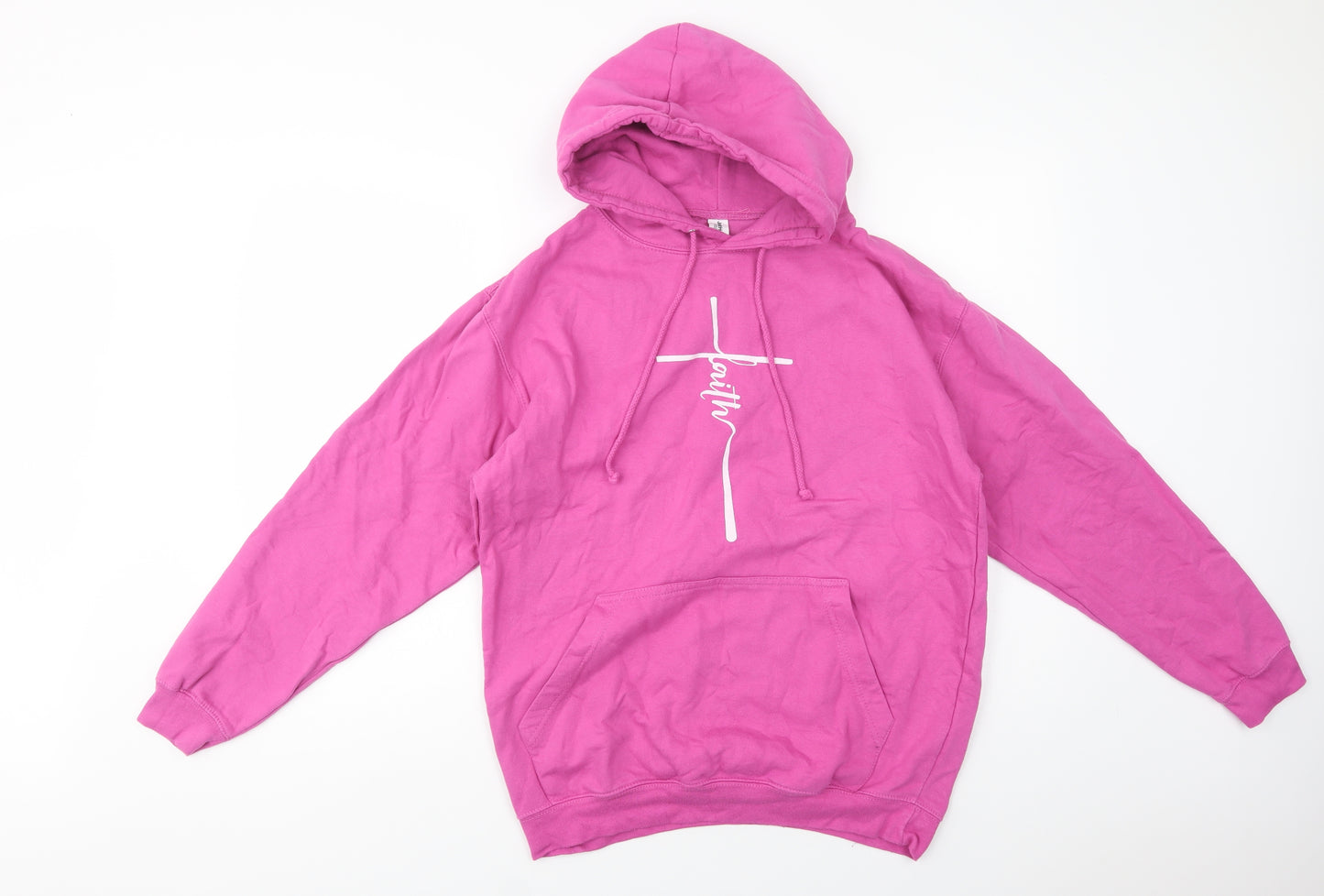 Awdis Womens Pink  Cotton Henley Hoodie Size M  Pullover