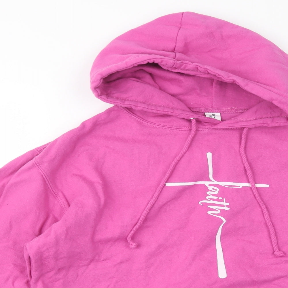 Awdis Womens Pink  Cotton Henley Hoodie Size M  Pullover