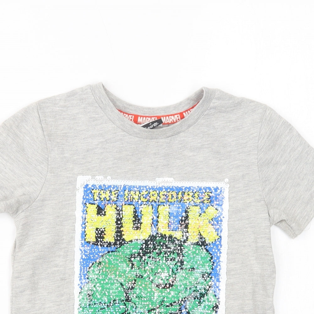 George Boys Grey  Cotton Basic T-Shirt Size 4-5 Years Crew Neck Pullover - Hulk