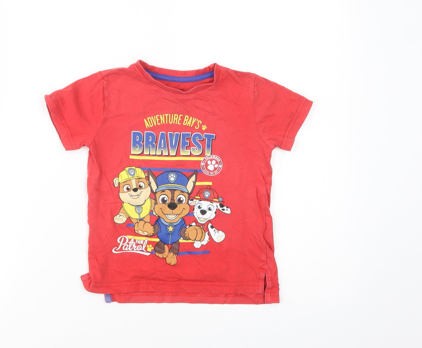Dunnes Stores Girls Red  Cotton Pullover T-Shirt Size 3-4 Years Crew Neck Pullover - Paw Patrol