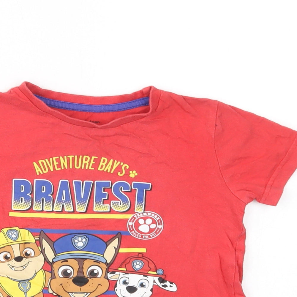 Dunnes Stores Girls Red  Cotton Pullover T-Shirt Size 3-4 Years Crew Neck Pullover - Paw Patrol