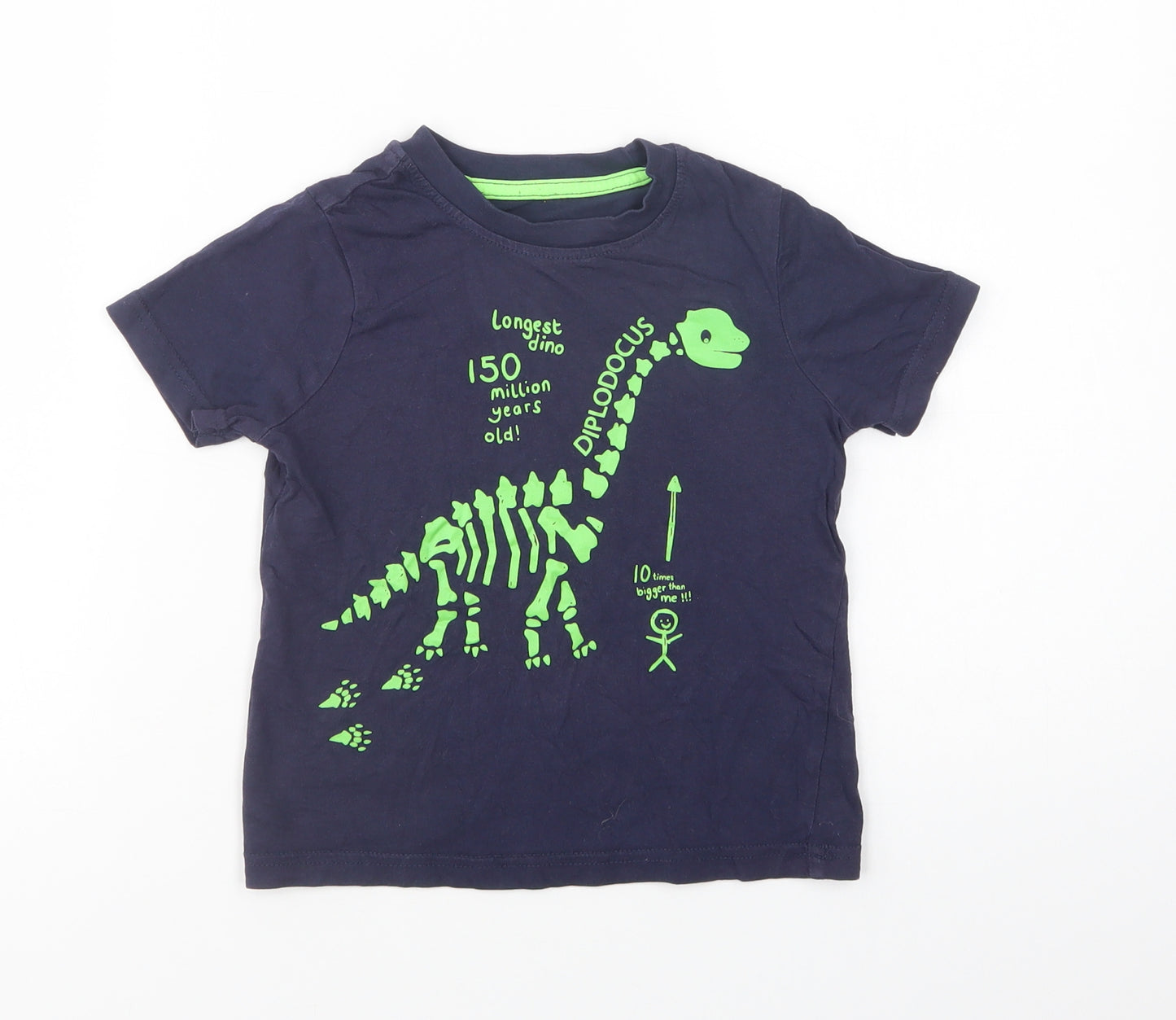 George Boys Blue  Cotton Pullover T-Shirt Size 3-4 Years Crew Neck Pullover - Dinosaur