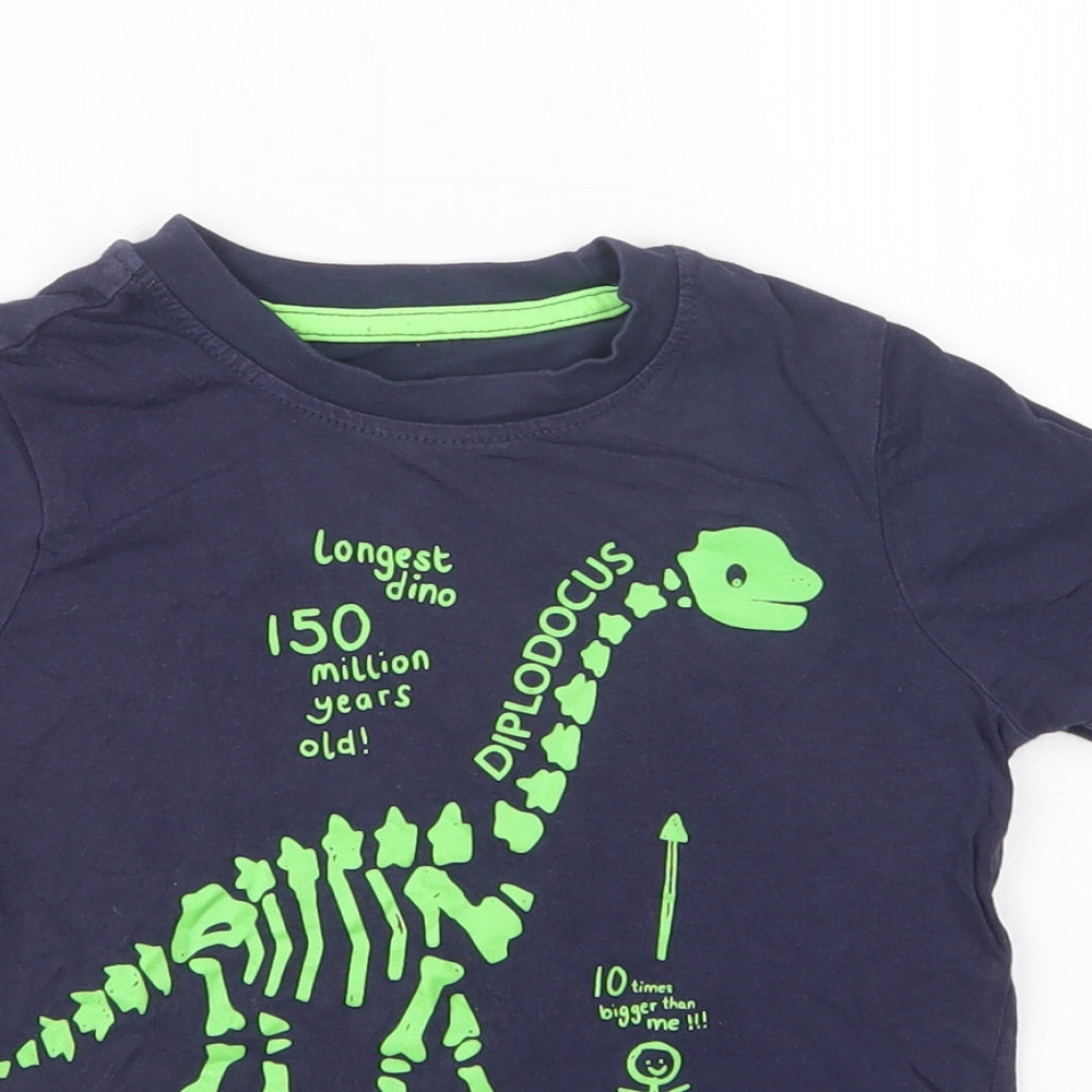George Boys Blue  Cotton Pullover T-Shirt Size 3-4 Years Crew Neck Pullover - Dinosaur