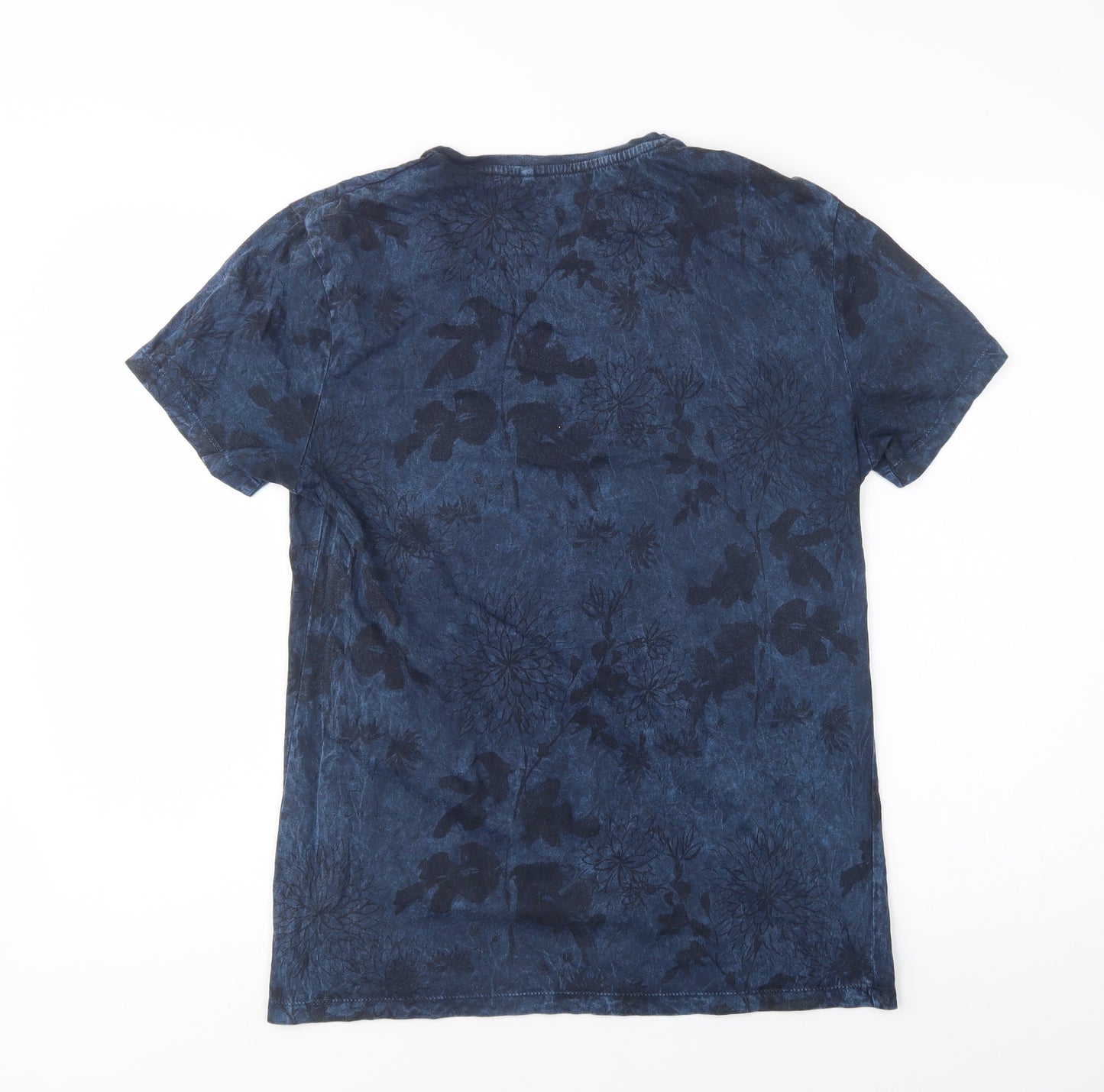 TU Mens Blue Floral Cotton  T-Shirt Size S Crew Neck