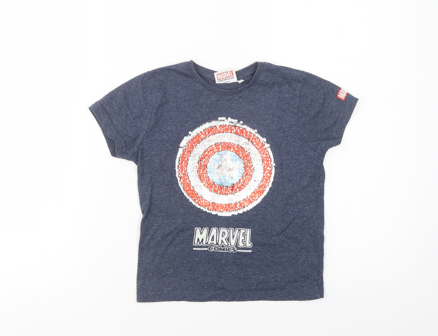Primark Boys Blue  Cotton Pullover T-Shirt Size 4-5 Years Crew Neck Pullover - Marvel