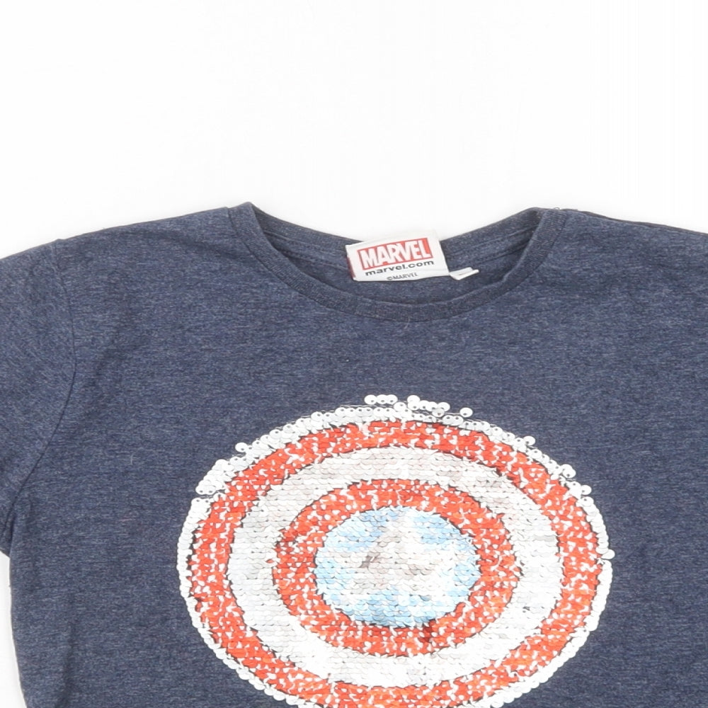 Primark Boys Blue  Cotton Pullover T-Shirt Size 4-5 Years Crew Neck Pullover - Marvel