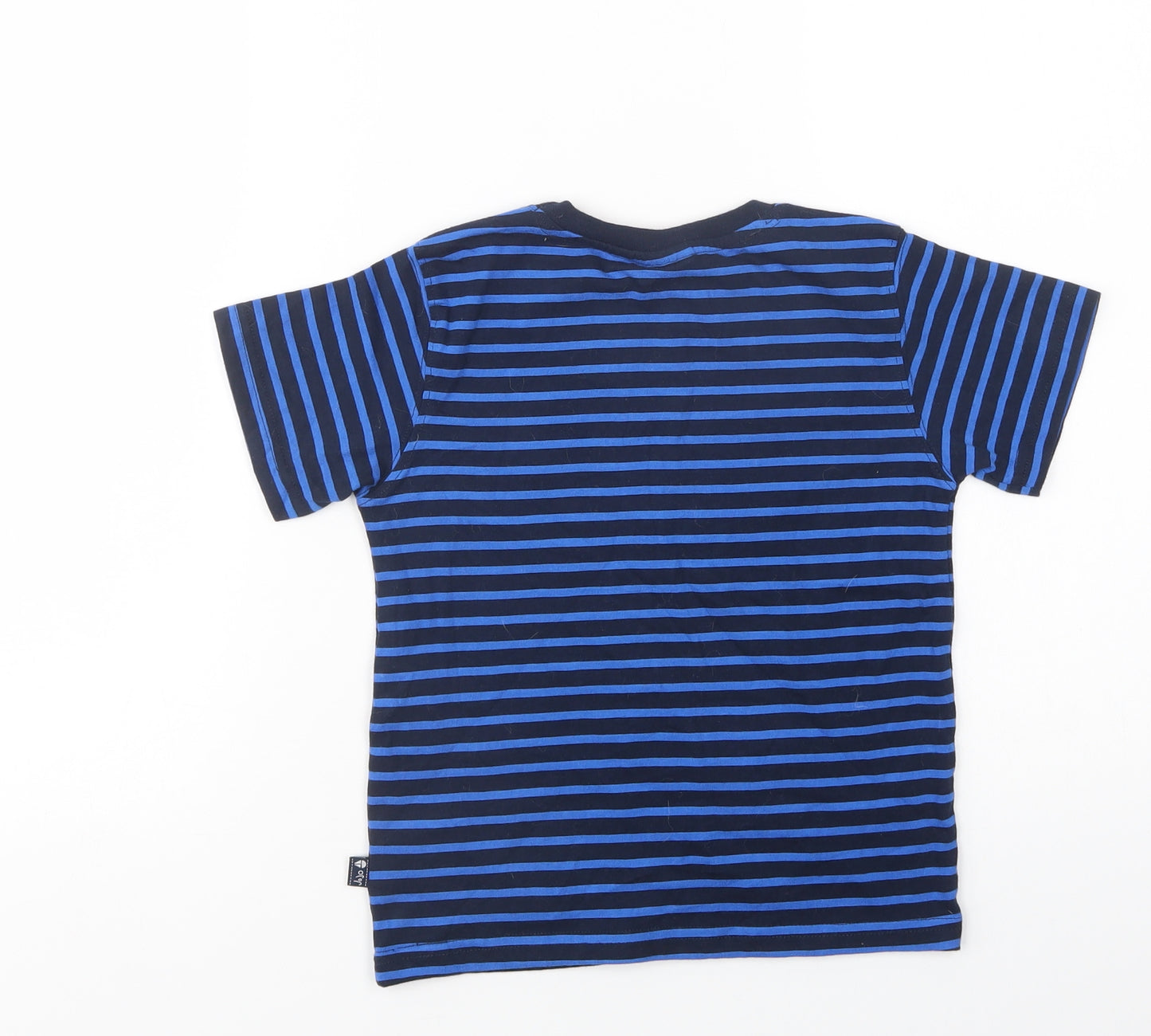 JoJo Maman Bébé Girls Blue Striped Cotton Pullover T-Shirt Size 5-6 Years Crew Neck Pullover - Orangutan