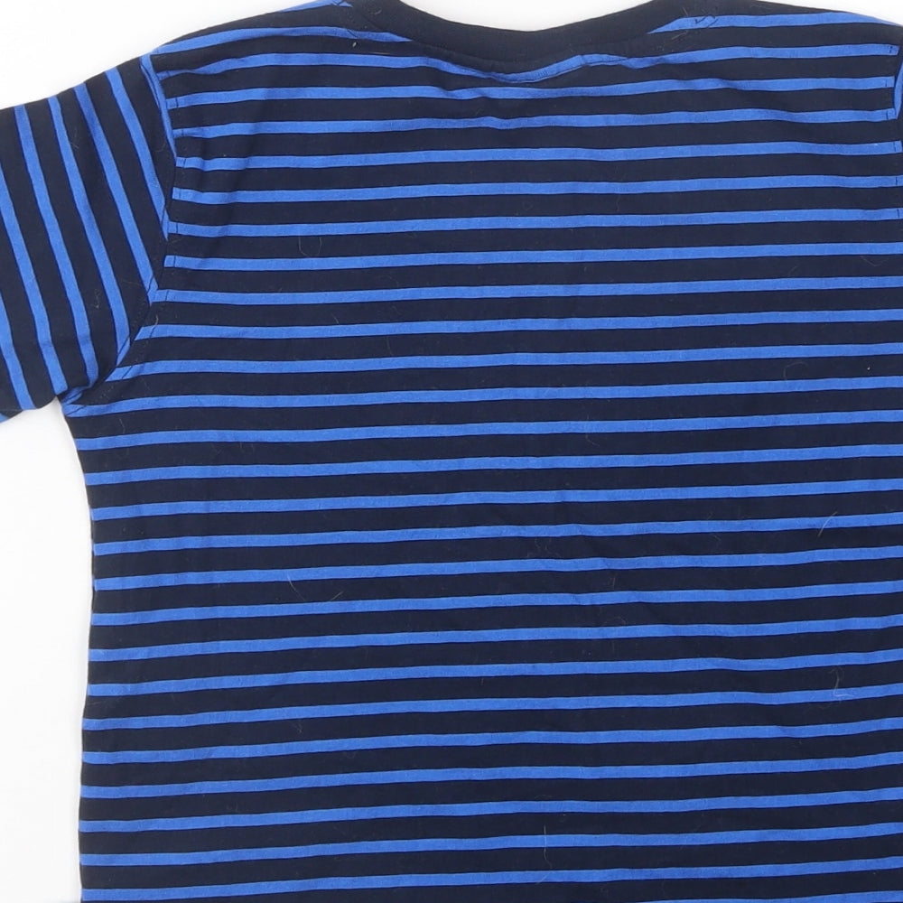 JoJo Maman Bébé Girls Blue Striped Cotton Pullover T-Shirt Size 5-6 Years Crew Neck Pullover - Orangutan