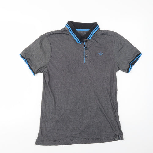 Urban Spirit Mens Grey Striped Cotton  Polo Size S Collared Button