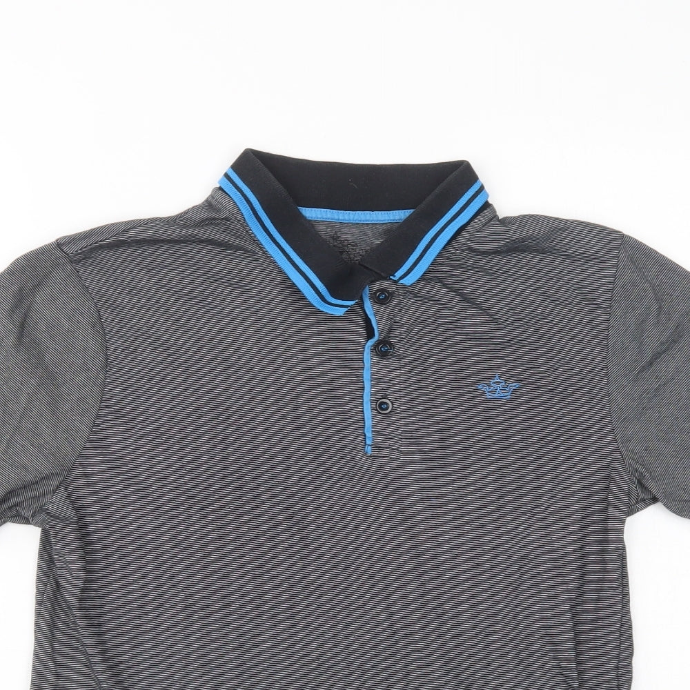 Urban Spirit Mens Grey Striped Cotton  Polo Size S Collared Button