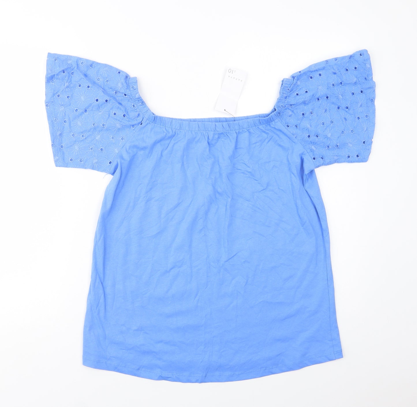 Papaya Womens Blue  Cotton Basic Blouse Size 10 Square Neck