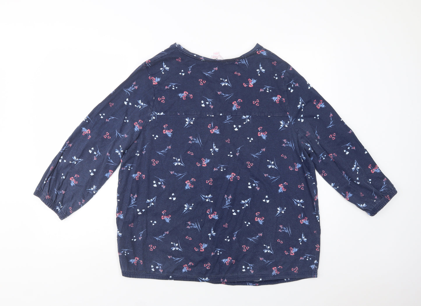 Julipa Womens Blue Floral Cotton Basic Blouse Size 20 V-Neck