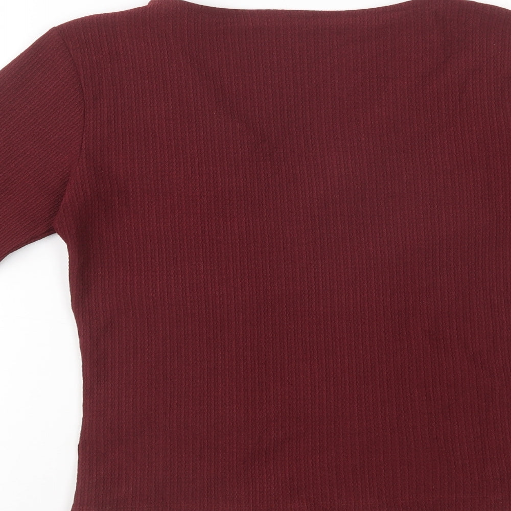 Pep & Co Womens Purple  Polyester Basic Blouse Size 8 V-Neck - Ruched