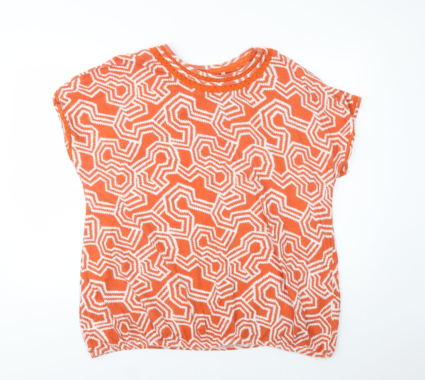 NEXT Womens Orange Geometric Cotton Basic Blouse Size 22 Crew Neck